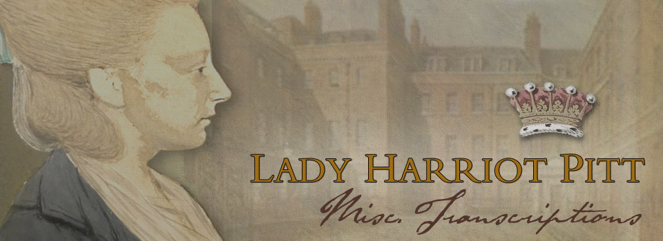 Lady Harriot Pitt: Misc. Transcriptions Banner
